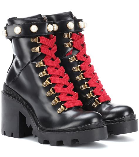 black gucci combat boots|gucci embellished leather ankle boots.